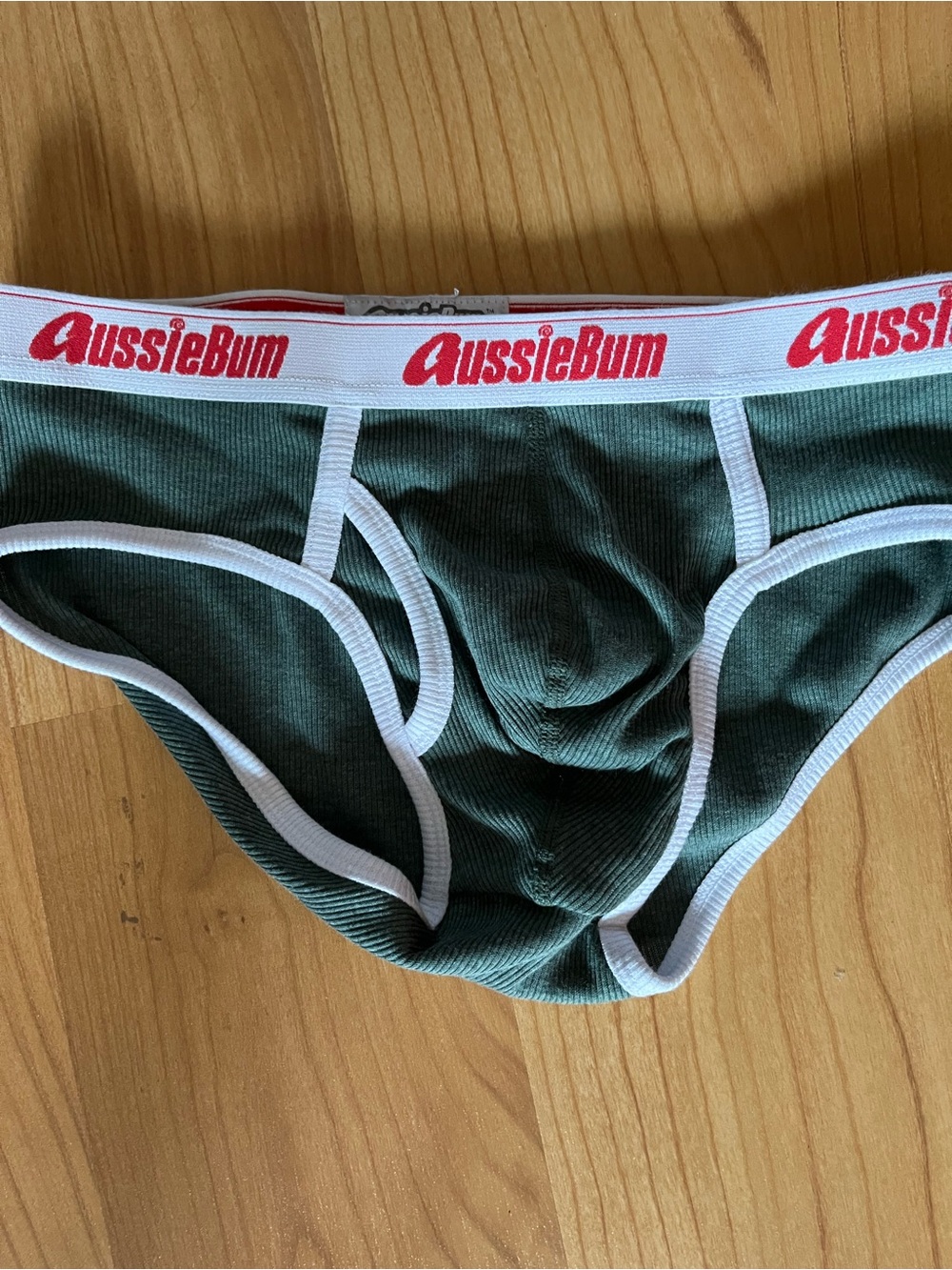 AussieBum Moss Green Ribbed Briefs with White Trim